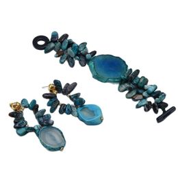 Earrings & Necklace GuaiGuai Jewellery Natural Chrysocolla Top-drilled Fancy Jasper Polished Drusy Agate Bracelet Sets Handmade For Women