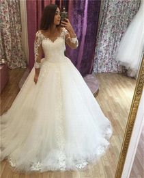 Ball Gown Wedding Dresses Appliqued lace long sleeves Plus Size Bridal Gowns