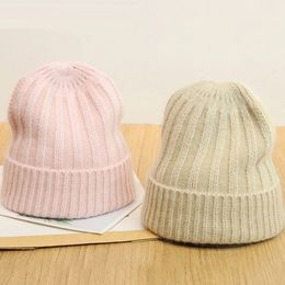 Winter Hat for Women Men Real Rabbit Fur Knit Beanies Hat Unisex Fashion Solid Colour Stripe Bonnet Autumn Warm Skullies Cap