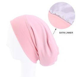 Fashion Popular Bamboo Fibre Stretch Cotton Wide Brim Hood Hat With Lining Colour Chemotherapy Caps Night Cap Hair Loss Hat XG0271