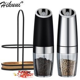 Automatic Salt Pepper Mill Grinder Electric Stainless Steel LED Light Gravity Operated Mills Kitchen Spice Tools Set for Cooking 220311