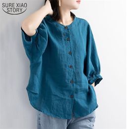 Puff Sleeve Summer Linen Shirts Women Plus Size Clothing Ladies Loose Vintage Tops Short Female Shirt Blouse Casual 13626 210508