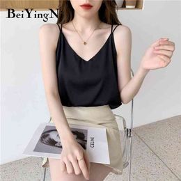 Women's Tank Top Solid Colour Sexy Hollow Out Backless Casual Camisole Korean Summer Strap Tops Camis Silk Satin 210506