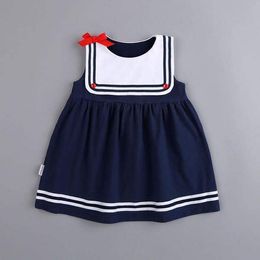Summer new product, baby bow dress, girl's navy style dress. 1 Q0716