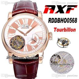 AXF Hommage Flying Tourbillon Hand Winding Mechanical Mens Watch RDDBHO0568 Rose Gold White Dial Champagne Roma Brown Leather Super Edition Watches Puretime C3