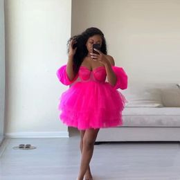 Short Puffy Tulle Homecoming Dresses Sweetheart Off Shoulder Cocktail Party Gonws Zipper Back Club Wear Women Prom Dress M236