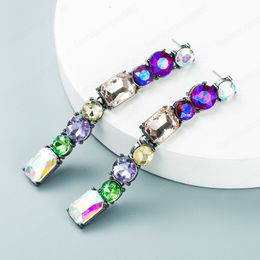 Elegant Geometric Crystal Long Dangle Earrings Luxury Multi Colour Gem Diamond Statement Tassel Earring Girl Ear Jewellery