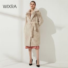 Wixra Ladies Faux Leather Long Coats Femme Pockets Soft Mink Fur Women Trendy Street Style Loose Short Outwear Winter 211018