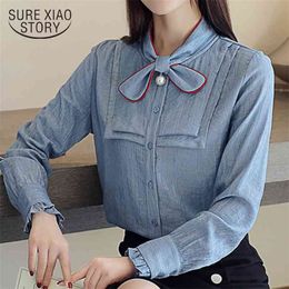 blusas mujer de moda spring bow collar office work wear white blouse women chiffon shirt long sleeve shirts 2146 50 210506