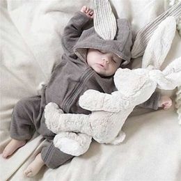 Cartoon Bunny Baby Girl Clothes Spring Autumn born Romper Cotton Zipper Long Sleeve Hoodie Infant Rompers 3-24 Months 211011