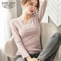 Korean Cotton Tops For Fashion V-neck Pullover White Shirt Long Sleeve Office Blouses Women Casual 11552 210415