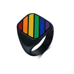 Rainbow Striped Gay Wedding Rings in Stainless Steel, Black Universary Rings Gay Pride Rings, Free Engraving