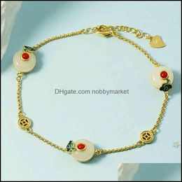 Charm Bracelets Jewellery An Jade Safety Buckle Bracelet Female Oil Drop Craft Inlaid Antique Chinese Style Baking Blue Money White Drop Deliv