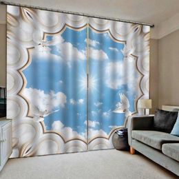 Curtain & Drapes Custom Any Size European Style Blue Sky And White Clouds Pigeon For Living Room Bedroom Blackout Window Curtains Decor