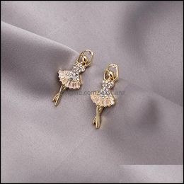 Stud Earrings Jewelry S1543 Fashion Jeweley S925 Sier Post Ballet Dancing Girl Rhinstone Dance Skfgl