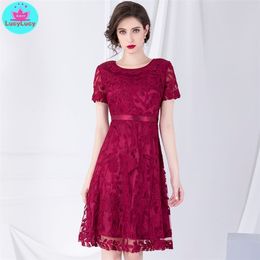 early autumn solid Colour round neck short-sleeved high waist slimming temperament stitching dress 210416