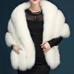 Womens Wraps Luxurious Winter Faux Fur Scarf Collar Shrug Sexy V-Neck Shawl Wrap Stole Bridal Cloak Cape Cover Up for Wedding