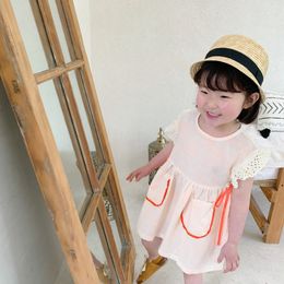 Baby girls cotton linen thin cute dress Korean style sleeveless casual dresses 210508