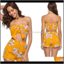 Tracksuits Womens Clothing Apparel Drop Delivery 2021 Floral Print Sets Summer Crop Tops With Short Women Suit Holiday Casual Wear Female Sex