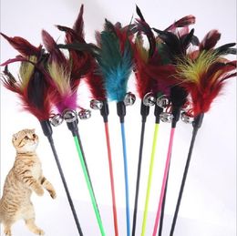 Cat Toys Feather Pet Cats Stick Black Coloured Pole Interactive Sticks With Small Bell Wire Chaser Wand Random Colour 60cm BT6756