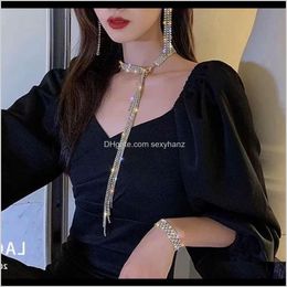 Necklaces & Pendants Jewellery Drop Delivery 2021 Net Red Versatile Temperament Necklace Long Tassel Full Diamond Pendant Clavicle Chain Person
