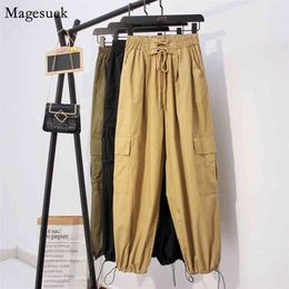 Autumn High Waist Harem Pants Women Casual All-match Streetwear Cargo Beam Elastic Strap Trousers Overall 10661 210512