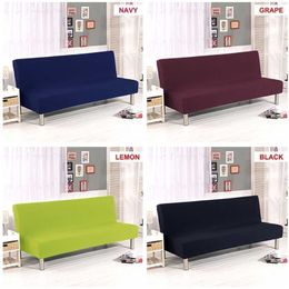 Universal Armless Sofa Bed Cover Solid Color Folding Modern Seat Slipcovers Stretch s Couch Protector Elastic Futon 211116