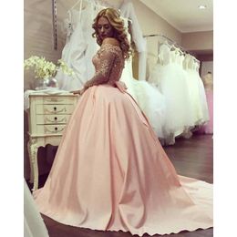 vestidos largos de fiesta Canada - Party Dresses Pink Ball Gown Prom 2021 Vestidos De Fiesta Largos Elegantes Gala Long Sleeve Special Occasion Dress Evening Gowns
