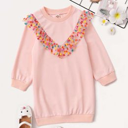 V-TREE 2021 Autumn Winter Girls Dress Long Sleeve Princess Dresses Warm Solid Colour Casual Girl Clothing 3-8Y Q0716