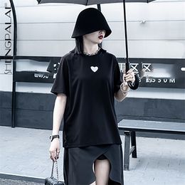 Love Contrast Colour Tops Womne's Summer Round Neck Loose Thin Short Sleeve Black T-shirt Female Tide 5E356 210427