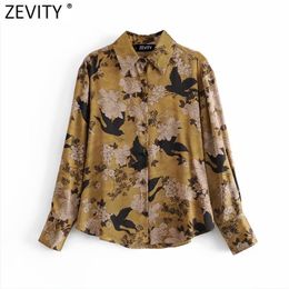 Women Vintage Birds Flower Print Casual Smock Blouse Office Lady Single Breasted Business Shirts Chic Blusas Tops LS7428 210420