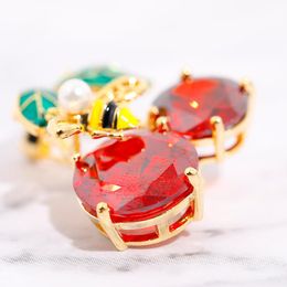 Pins, Brooches 2022 Fashion Crystal Classic Red Cherry Bee Pins For Woman Female Spring Jewelry Simple Cubic Zirconia Lapel Pin