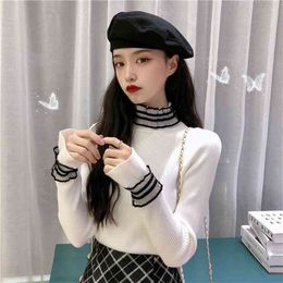 Spring And Autumn Top Korean White Long Sleeve Pullover Sweater Female Slim Western Bottoming 210427