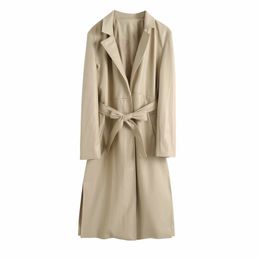 Vintage Woman Camel Leather X-Long Coats Fashion Ladies Autumn Warm Belt Outerwear Female Turn Down Collar Jackets 210515