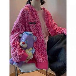 HOUZHOU Pink Zip Up Hoodie Y2k Harajuku Oversize Streetwear Women Hip Hop Korean Fashion Zipper Long Sleeve Tops Girls Ulzzang 210805