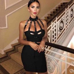 Women Summer Fashion Sexy Hollow Out Eyelet Sequined Cut Out Black Red White Bandage Dress Elegant Evening Party Dress 210331