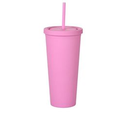 22OZ SKINNY TUMBLERS Matte Colored Acrylic with Lids and Straws Double Wall Plastic Resuable Cup
