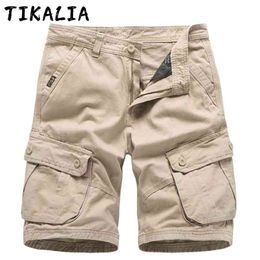 Men Shorts Summer Multi-Pockets Cargo Work Casual Cotton Short Pants Trousers Fashion Clothing Male Bermudas 210629