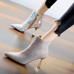 Women Shoes Boots Female Fashion High Quality Blue Stiletto Boots for Autumn Women Casual Winter Black Pu Leather Ankle Boots