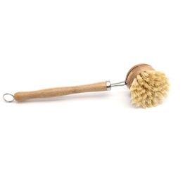 Natural Wooden Long Handle Pot Brush Kitchen Pan Dish Bowl Washing Cleaning Household Tools GGE1994