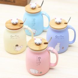 Cartoon Ceramics Cat Mug With Lid and Spoon Coffee Milk Tea Mugs Breakfast Cup Drinkware Novelty Gifts WLL735