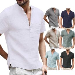 Herren Leinen Baumwolle Henley T-shirts Casual Kurz / Langarm Hippie Button up Strand T-shirts atmungsaktive einfarbige Farbe