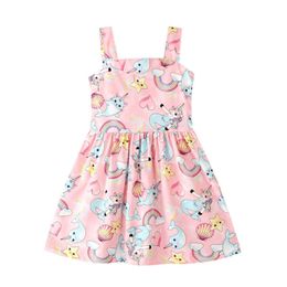 Jumping Metres Animals Rainbow Print Girls Dresses Cotton Sling strap Baby Clothes Summer Kids 210529