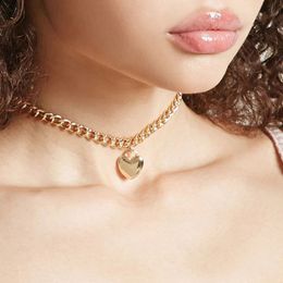 Fashion Neck Chain Cute Heart Lock Necklace Gold Silver Colour Choker Necklaces Pendant Women Accessories