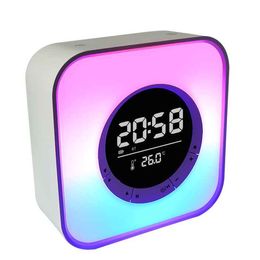 Rainbow HiFi Speaker Bedroom RGB Light Alarm Clock Wireless Bluetooth Speaker Subwoofer Soundbox With Table Lamp FM USB TF Music Player