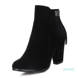 Wholesale-Boots 2021 Design Big Size 43 Platform Ankle Booties Women Shoes Zip Up High Heels Tassel