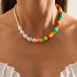 Chains Colorful Rainbow Acrylic Resin Bead Necklaces Imitation Pearls Baroque Choker for Women Lovers Jewelry