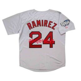 Custom sewing Manny Ramirez 2004 Grey Road World Series Jersey Men Women Youth Kids Baseball Jersey XS-6XL