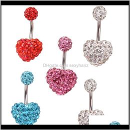 Drop Delivery 2021 316 Stainless Steel Ring Belly Dance Body Jewelry Piercing Crystal Double Peach Heart Navel & Bell Button Rings Ofcg7