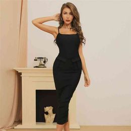 Bandage Dress Summer Spaghetti Strap Black Women Sexy Elegant Ladies Clothes Party Club Celebrity 210515